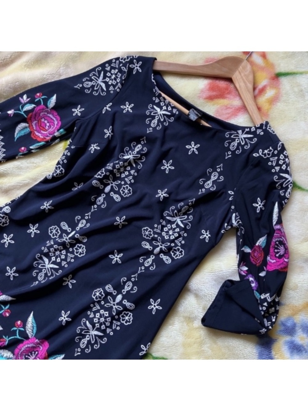Enfocus Studio Navy Dress with White Embroidery - Picture 2 of 5